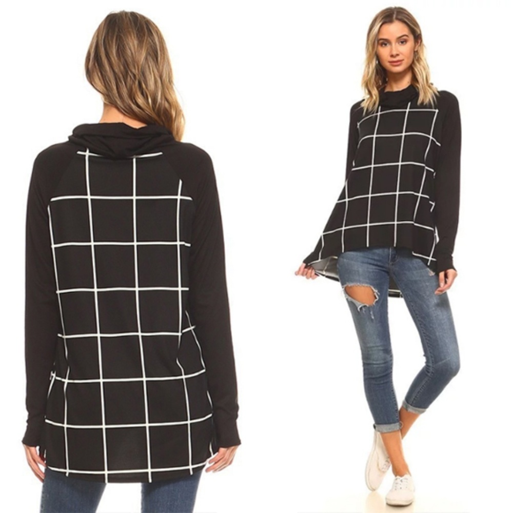 *CLEARANCE* Black/White Cowlneck L/S Contrast Top - Picture 2 of 6